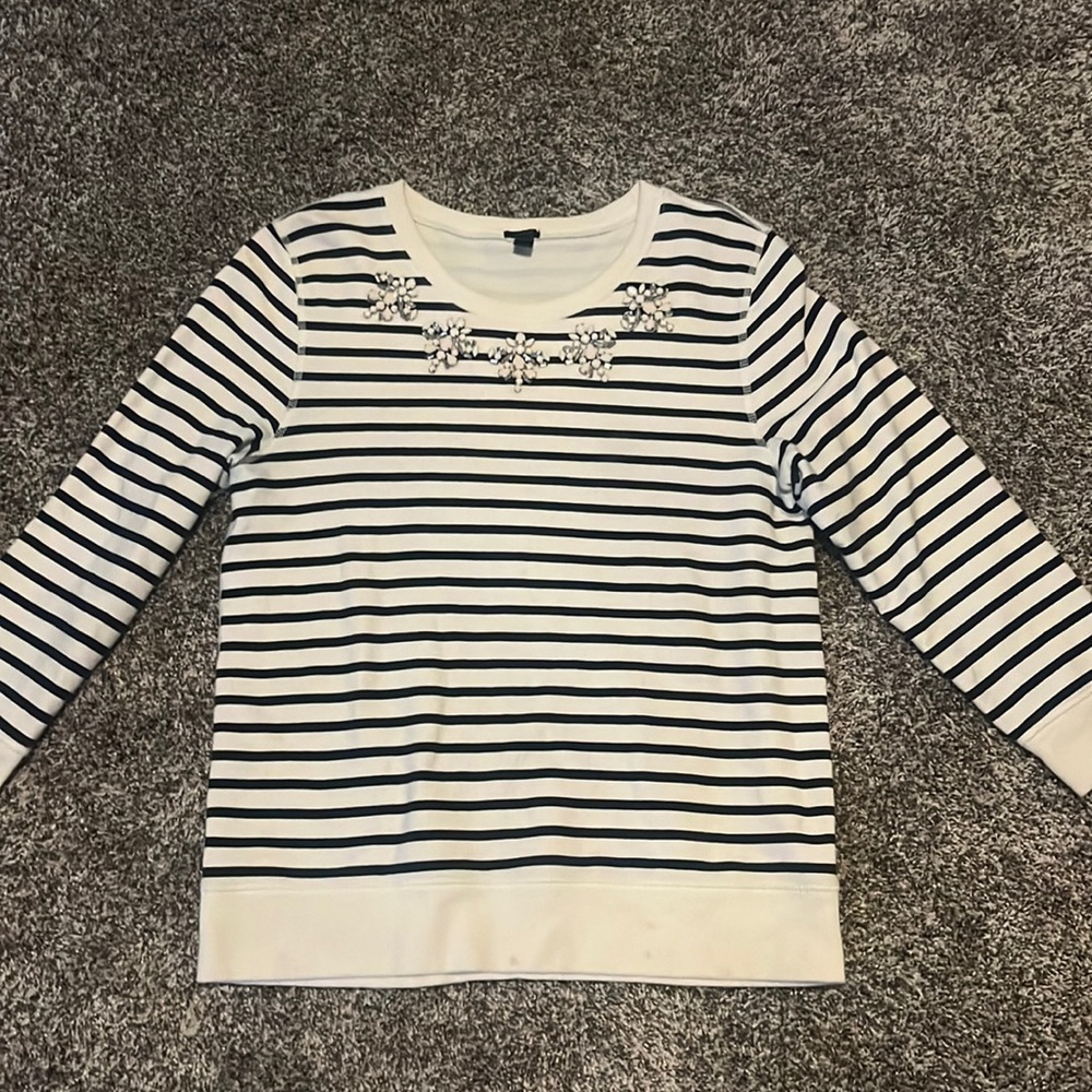 J.Crew Striped sweatshirt with beaded neckline, size m